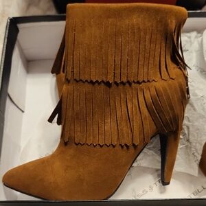 Suede Fringed Heeled Boots